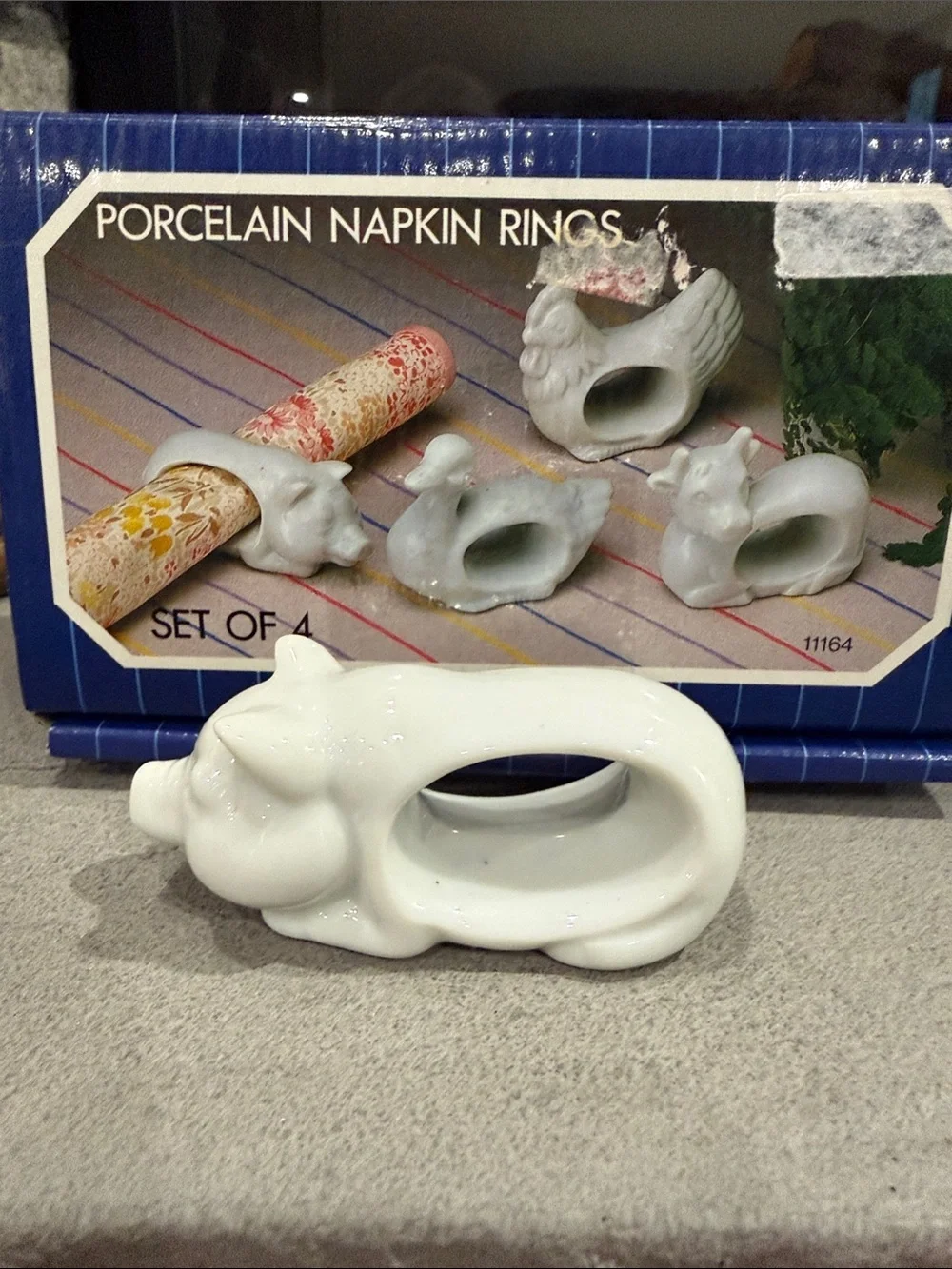 Vintage 1984 Porcelain Animal Napkin Rings Set - Made in Japan